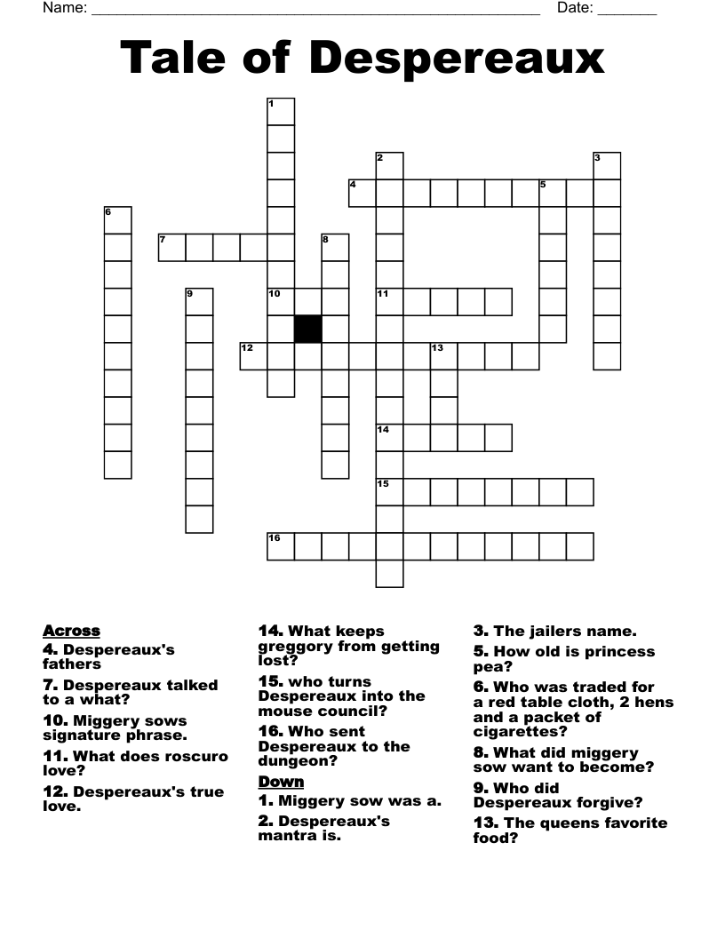 Tale of Despereaux Crossword