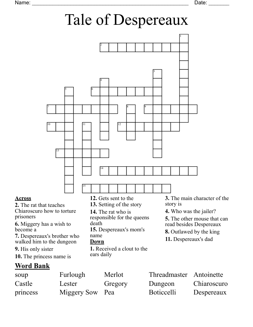 Tale of Despereaux Crossword