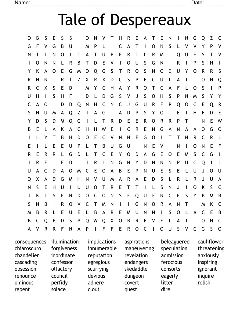 Tale of Despereaux Word Search