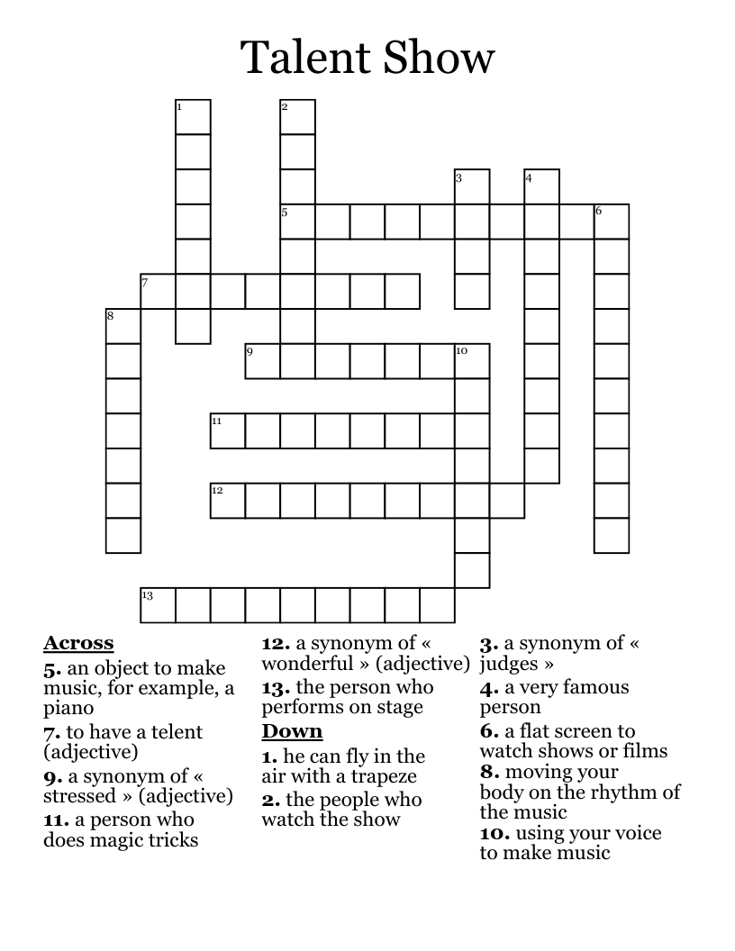 Talent Show Crossword