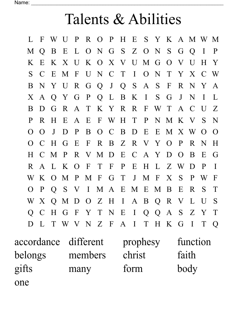 Talents & Abilities Word Search