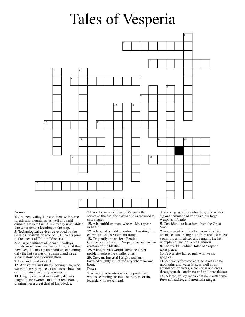 Tales of Vesperia Crossword