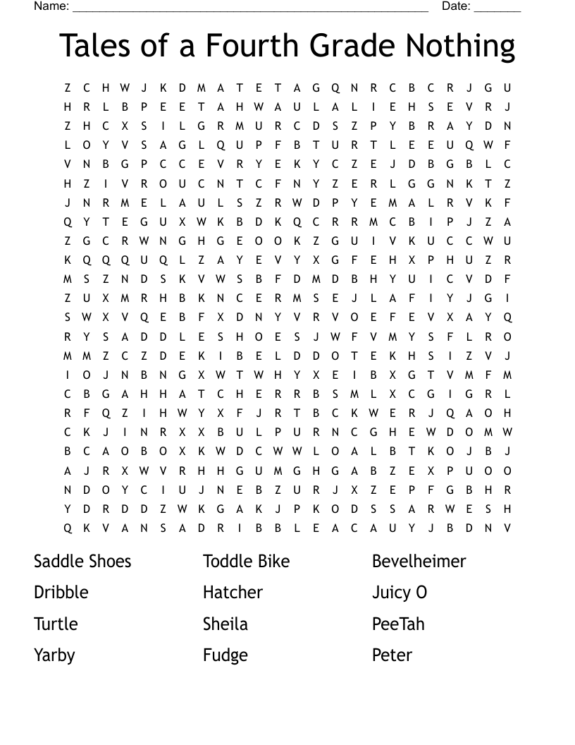 Tales of a Fourth Grade Nothing Word Search