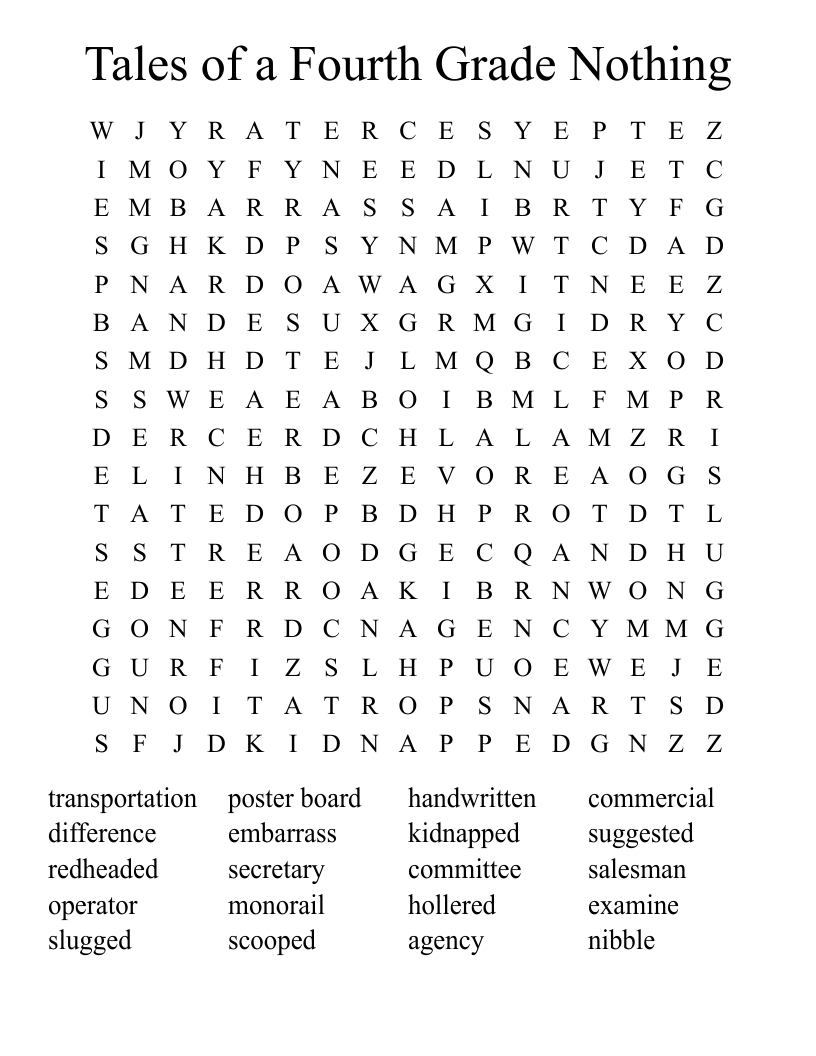 Tales of a Fourth Grade Nothing Word Search