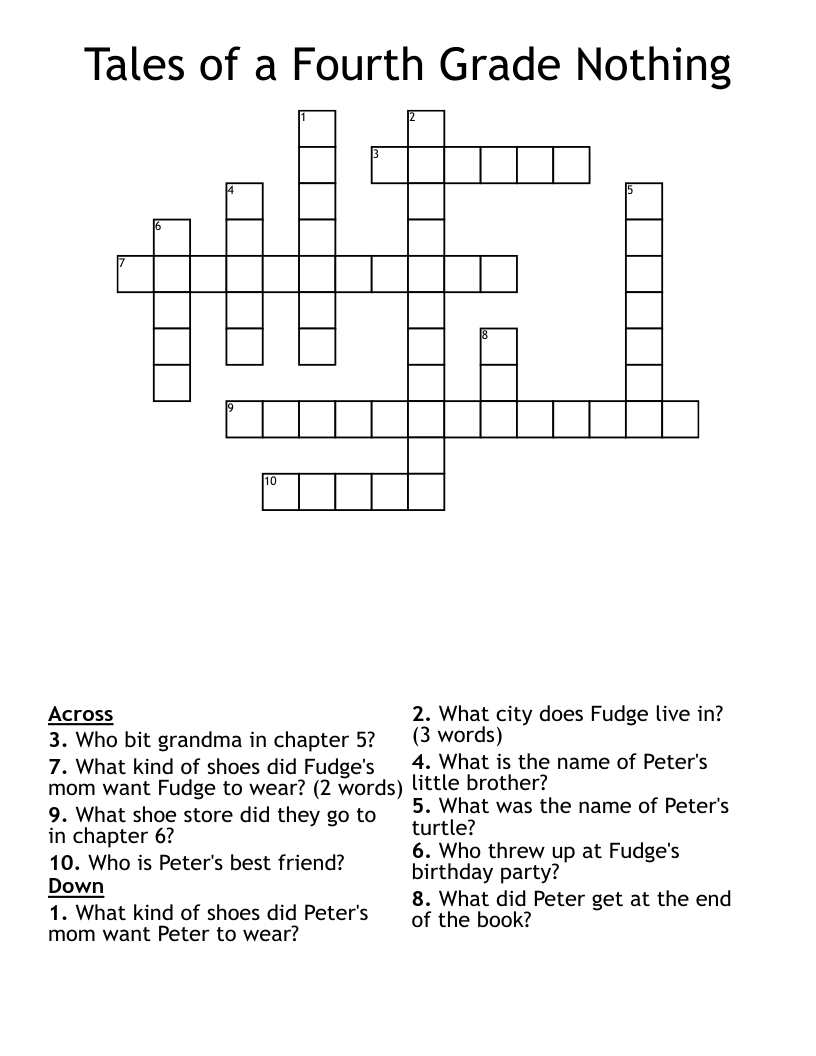 Tales of a Fourth Grade Nothing Crossword