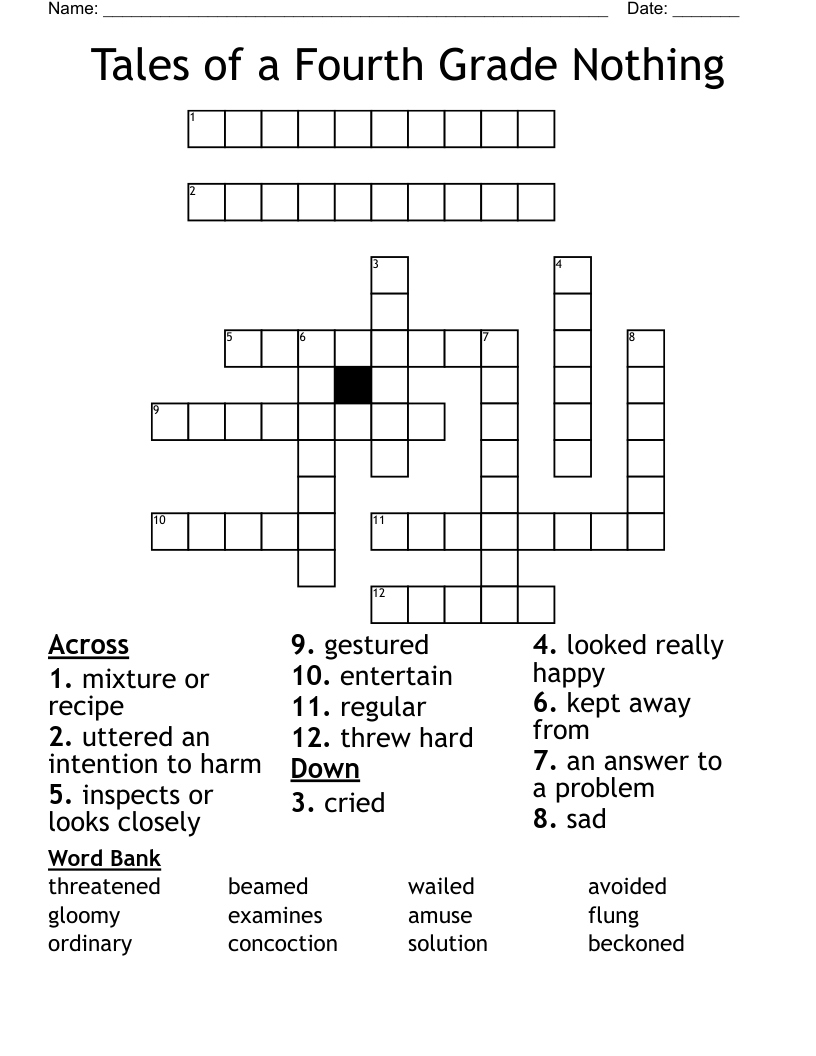 Tales of a Fourth Grade Nothing  Crossword