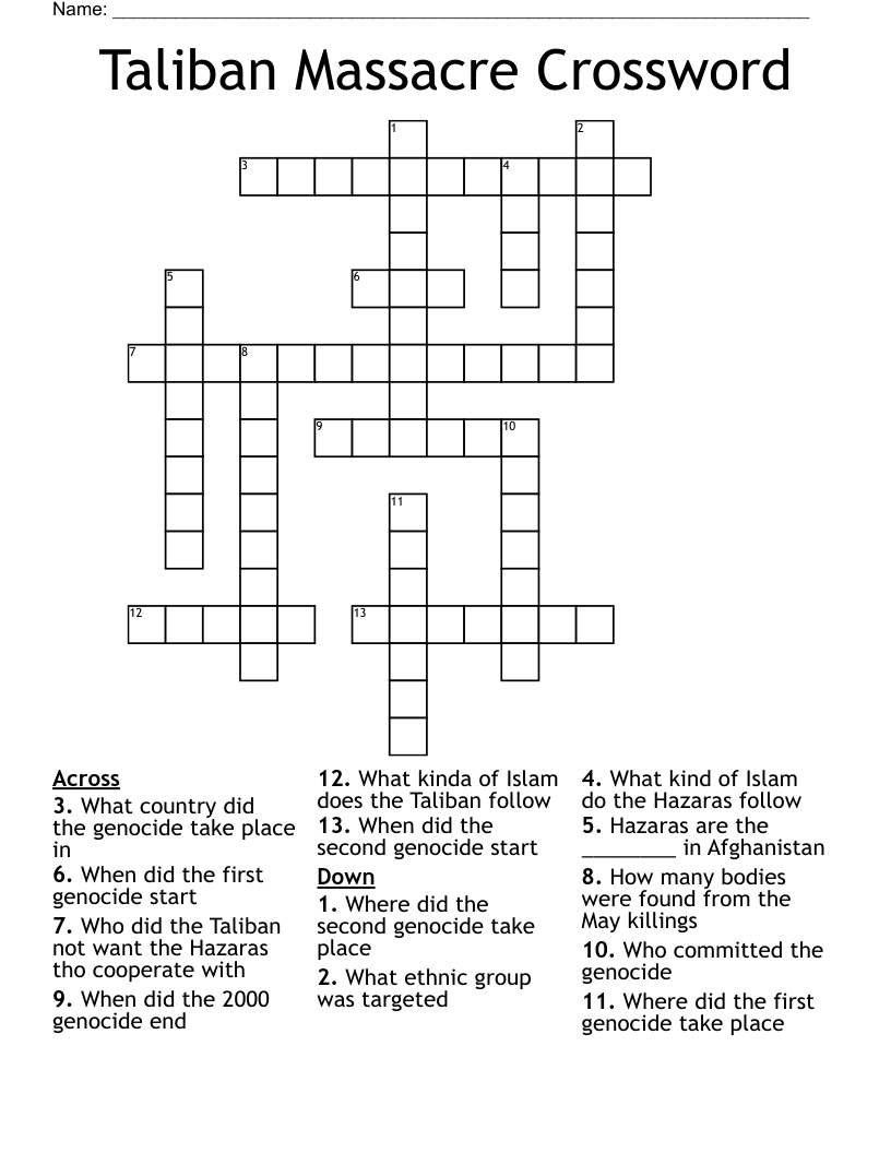 Taliban Massacre Crossword