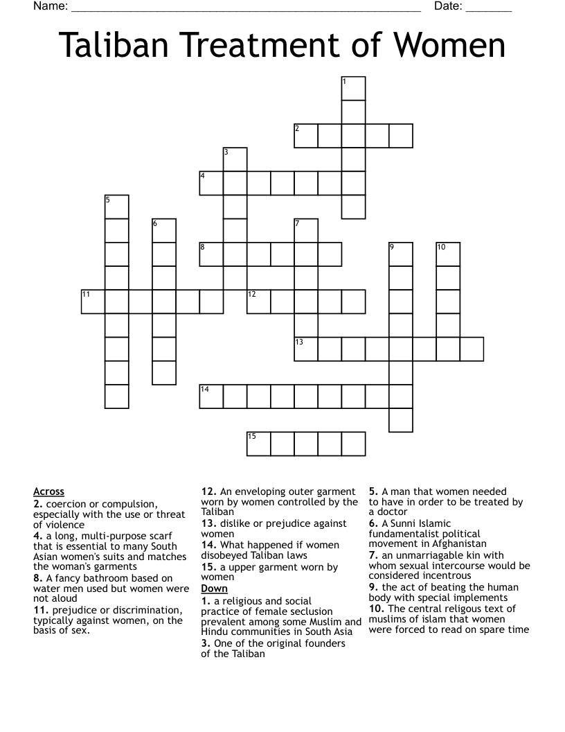 Taliban Treatment of Women Crossword