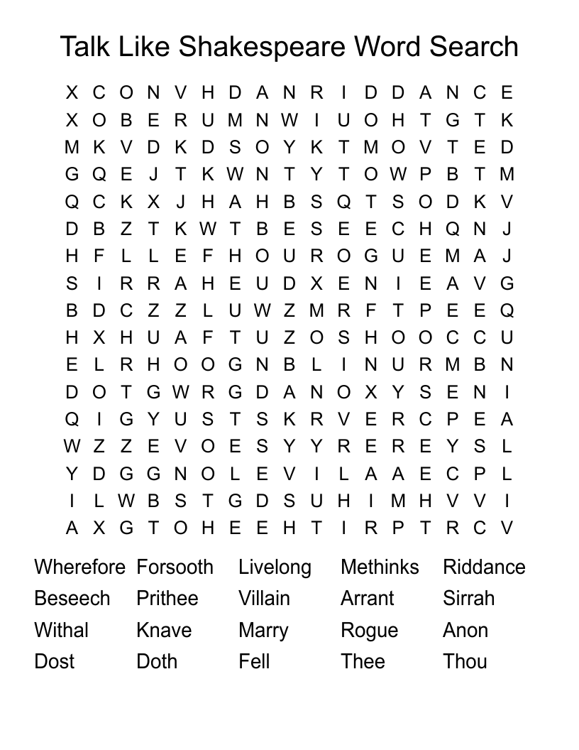 Talk Like Shakespeare Word Search