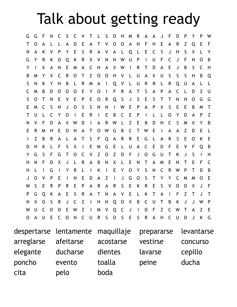 Talk about getting ready Word Search