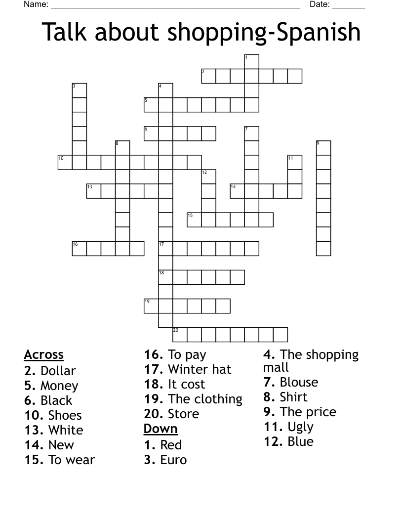 Talk about shopping-Spanish Crossword