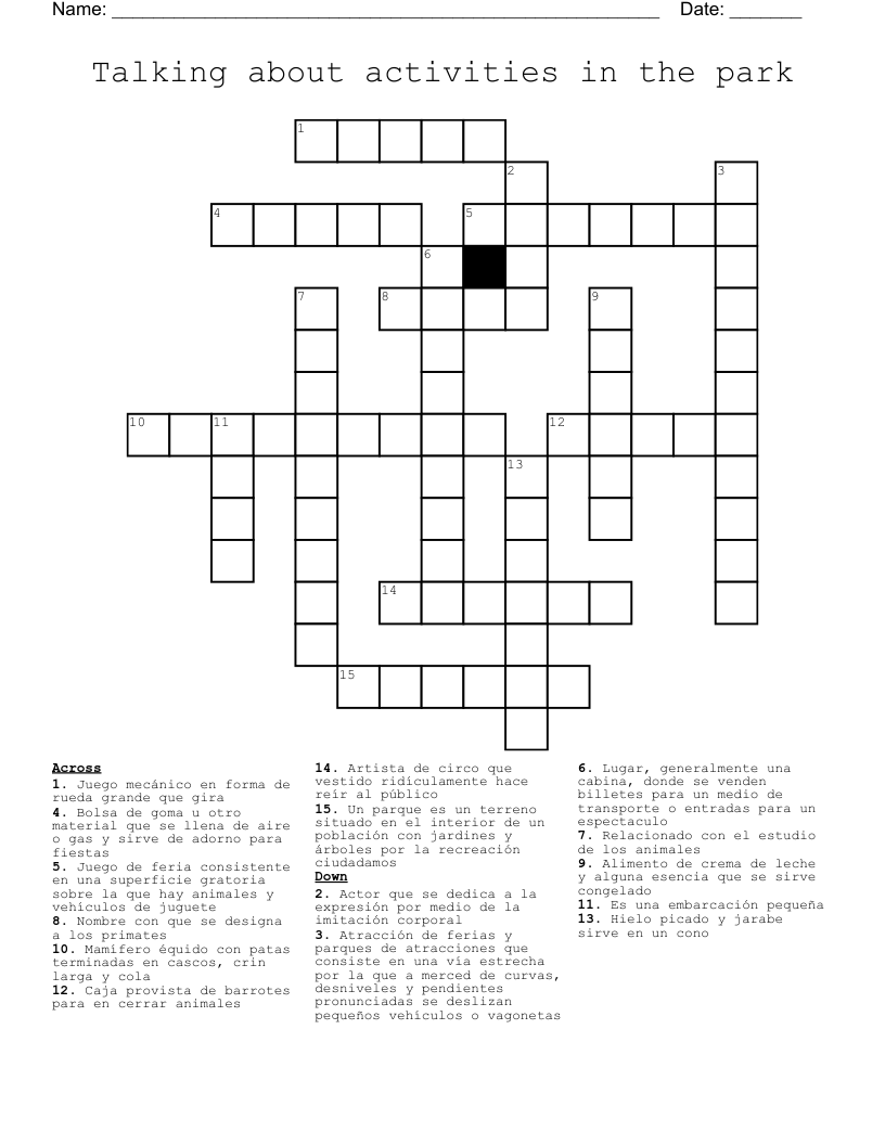 Talking about activities in the park Crossword