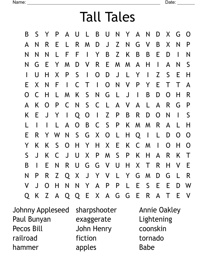 Tall Tales Word Search