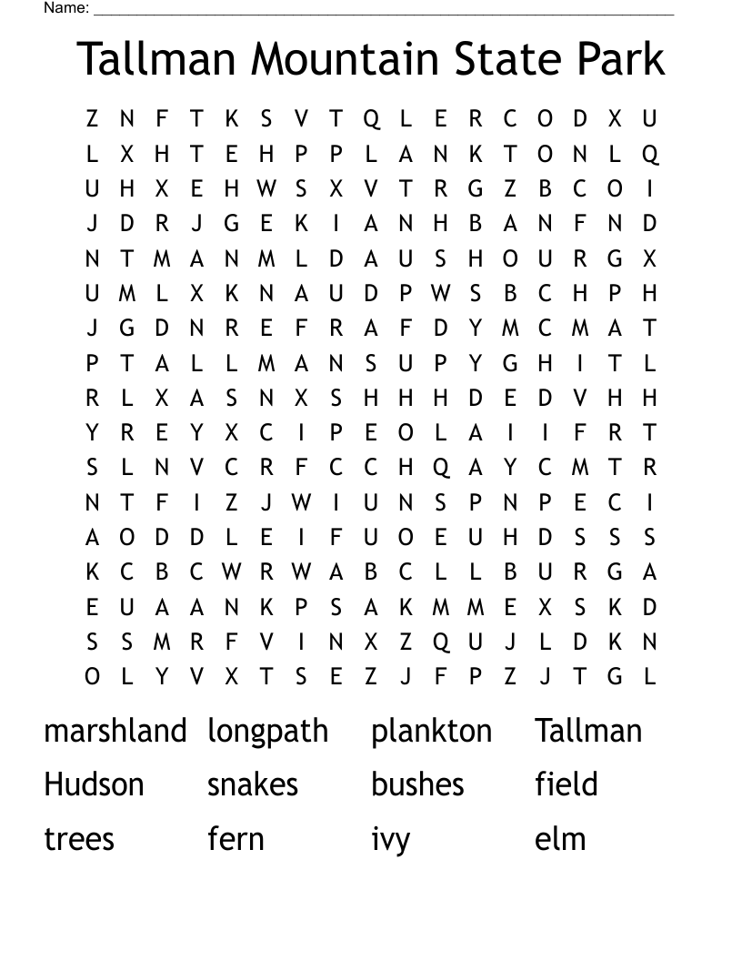 Tallman Mountain State Park Word Search