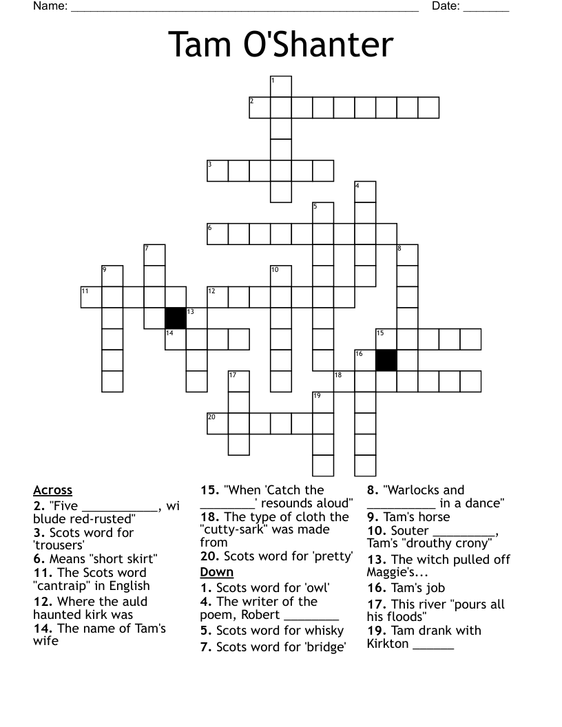 Tam O'Shanter Crossword