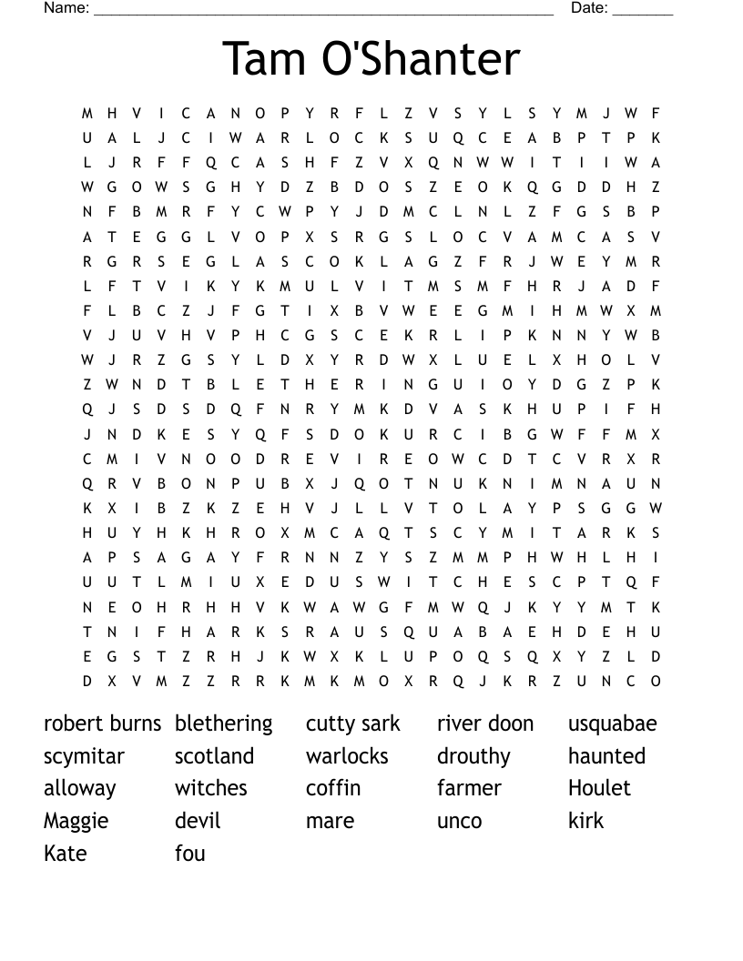 Tam O'Shanter Word Search