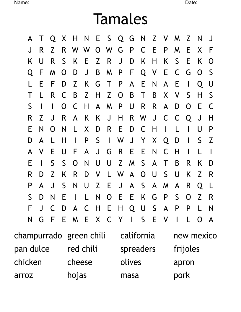 Tamales Word Search