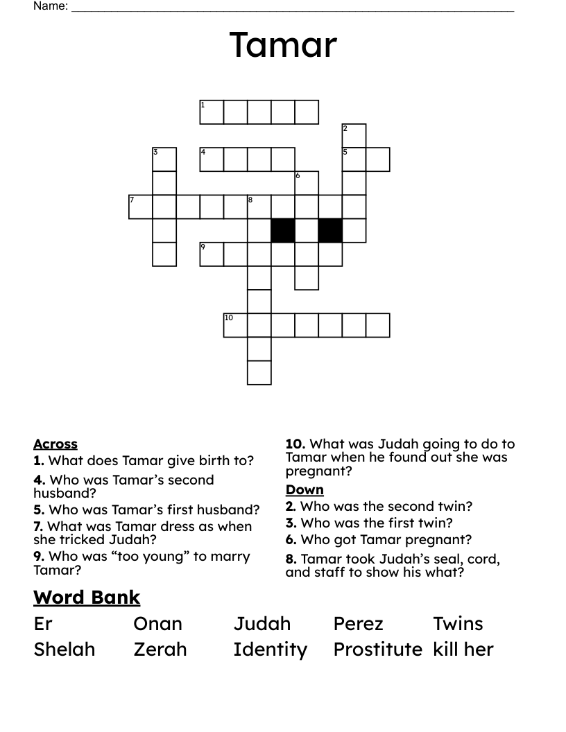 Tamar Crossword