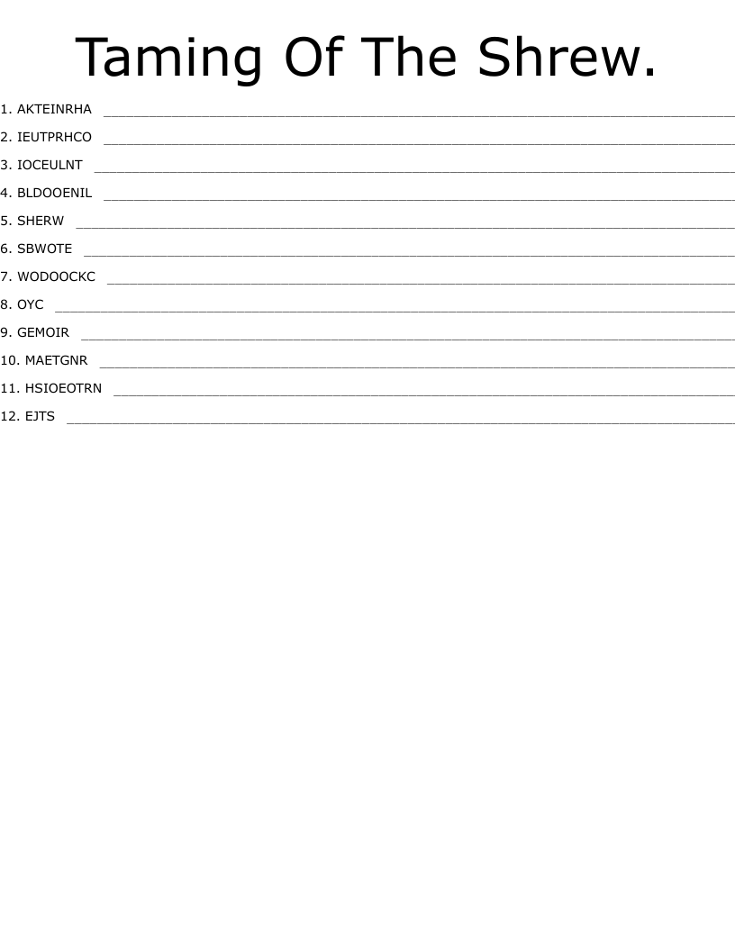 Taming Of The Shrew. Word Scramble