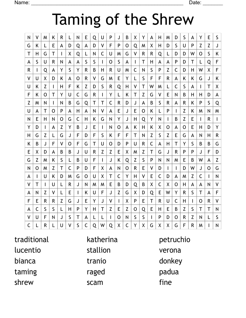 Taming of the Shrew Word Search