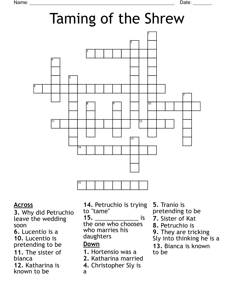 Taming of the Shrew Crossword