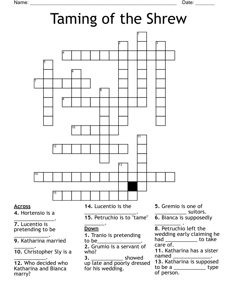 Taming of the Shrew Crossword