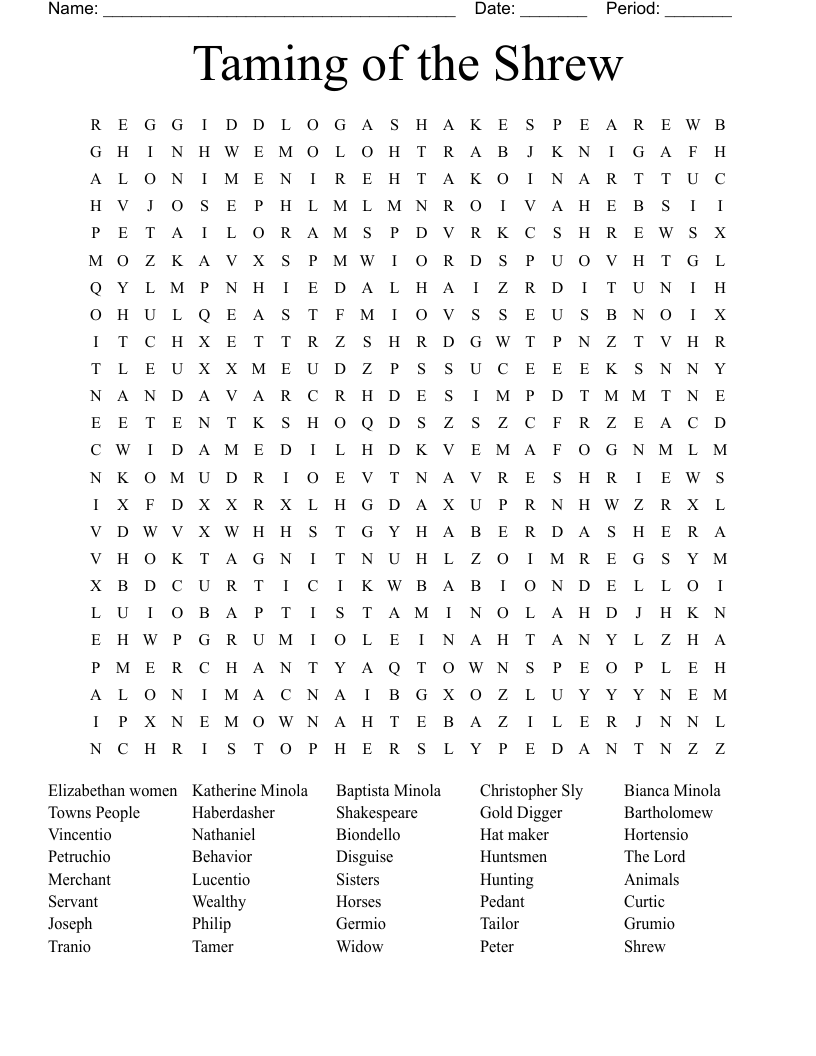 Taming of the Shrew Word Search