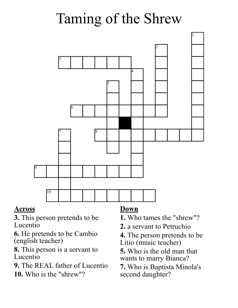 Taming of the Shrew Crossword