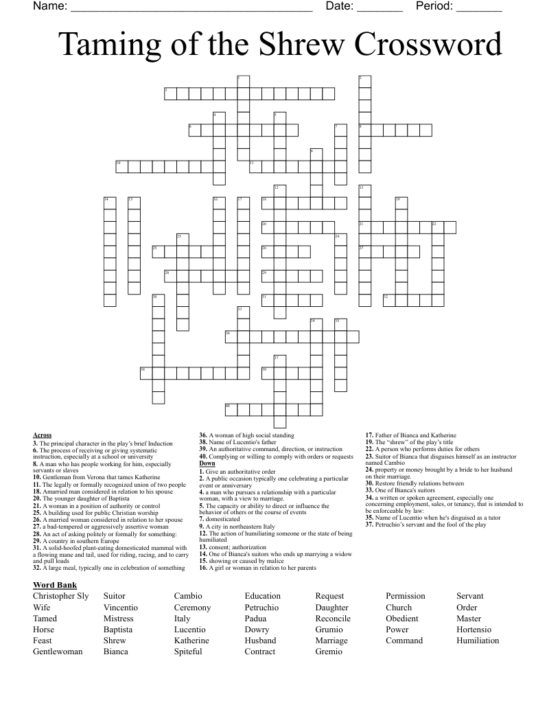 Taming of the Shrew Crossword