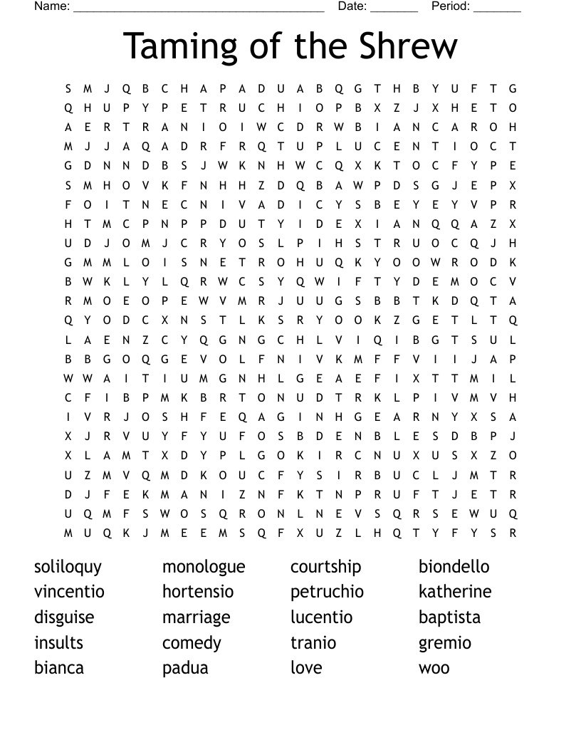 Taming of the Shrew  Word Search