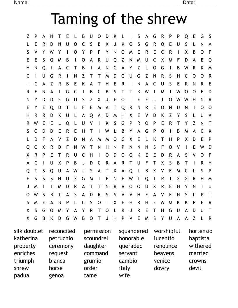 Taming of the shrew Word Search