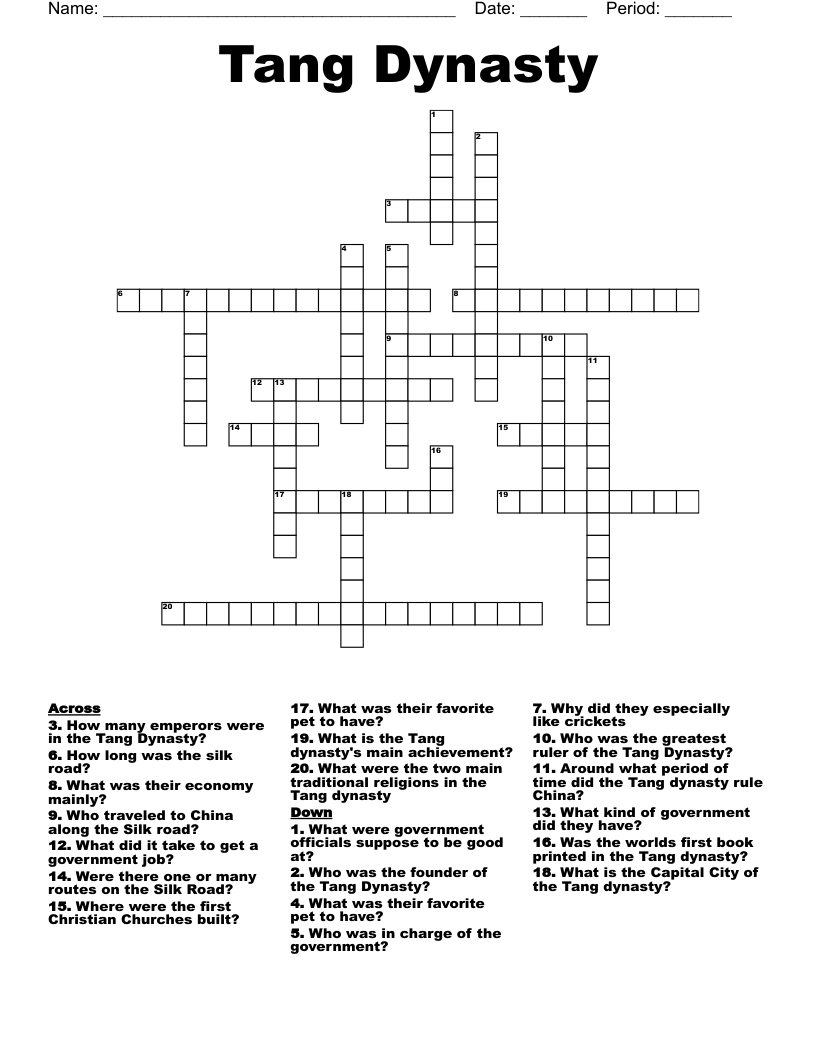 Tang Dynasty Crossword