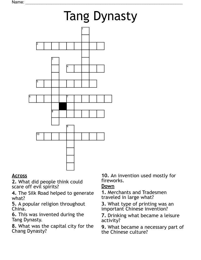 Tang Dynasty Crossword
