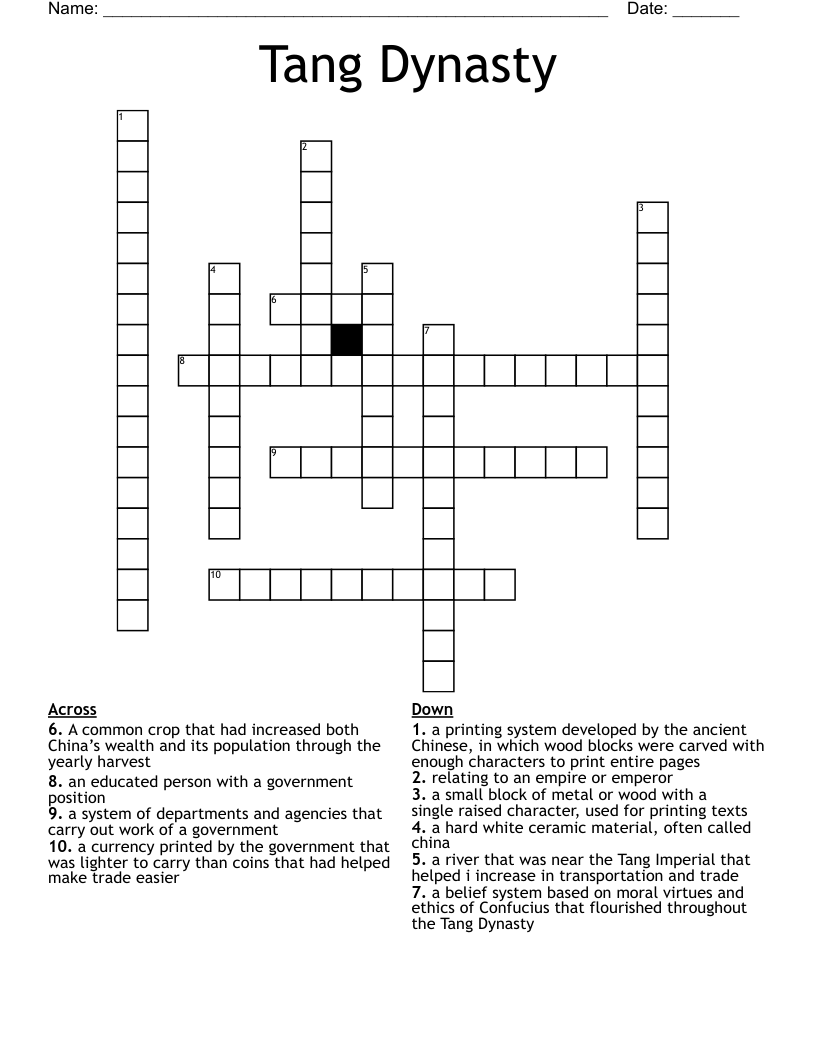Tang Dynasty Crossword