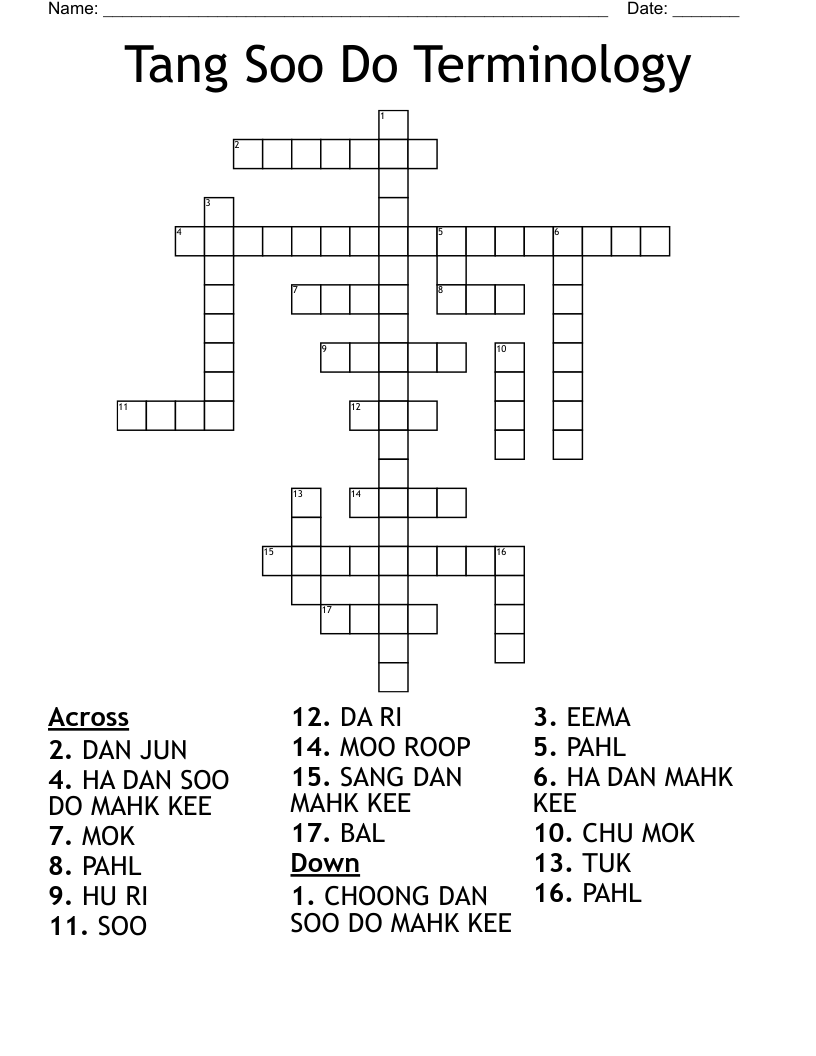 Tang Soo Do Terminology Crossword