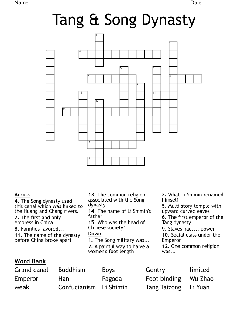 Tang & Song Dynasty Crossword