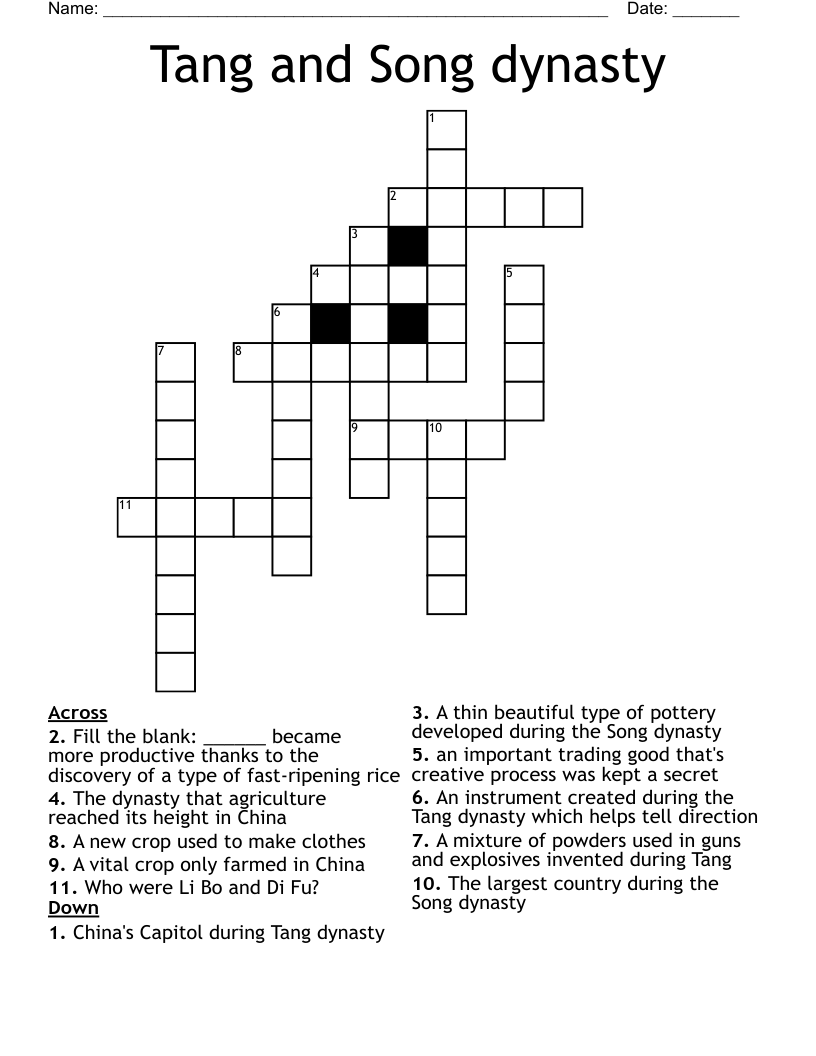 Tang and Song dynasty Crossword