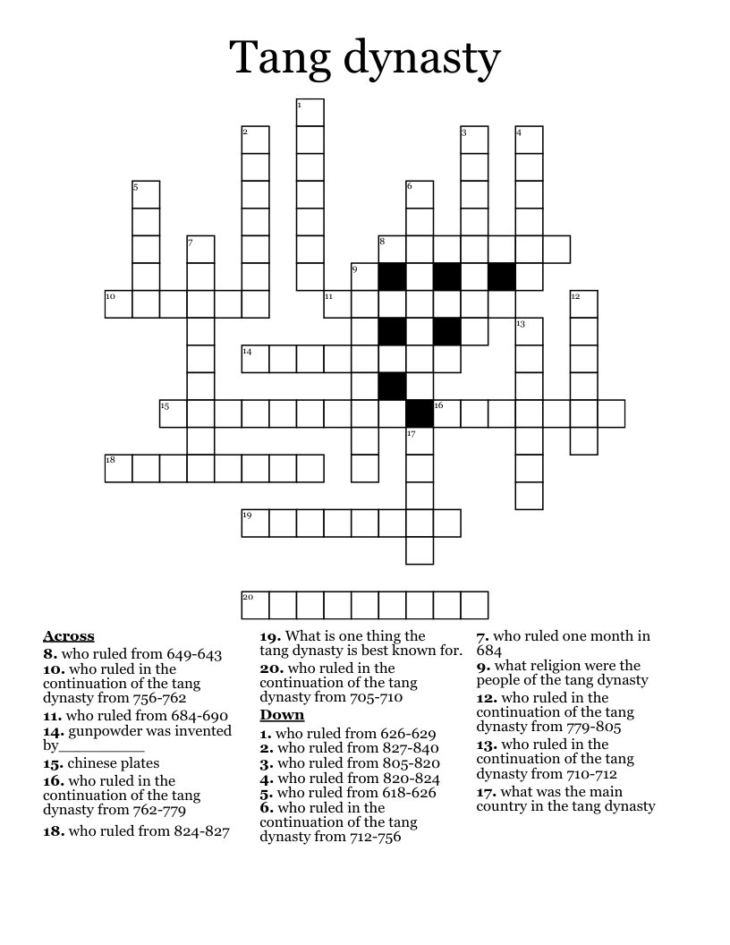 Tang dynasty Crossword