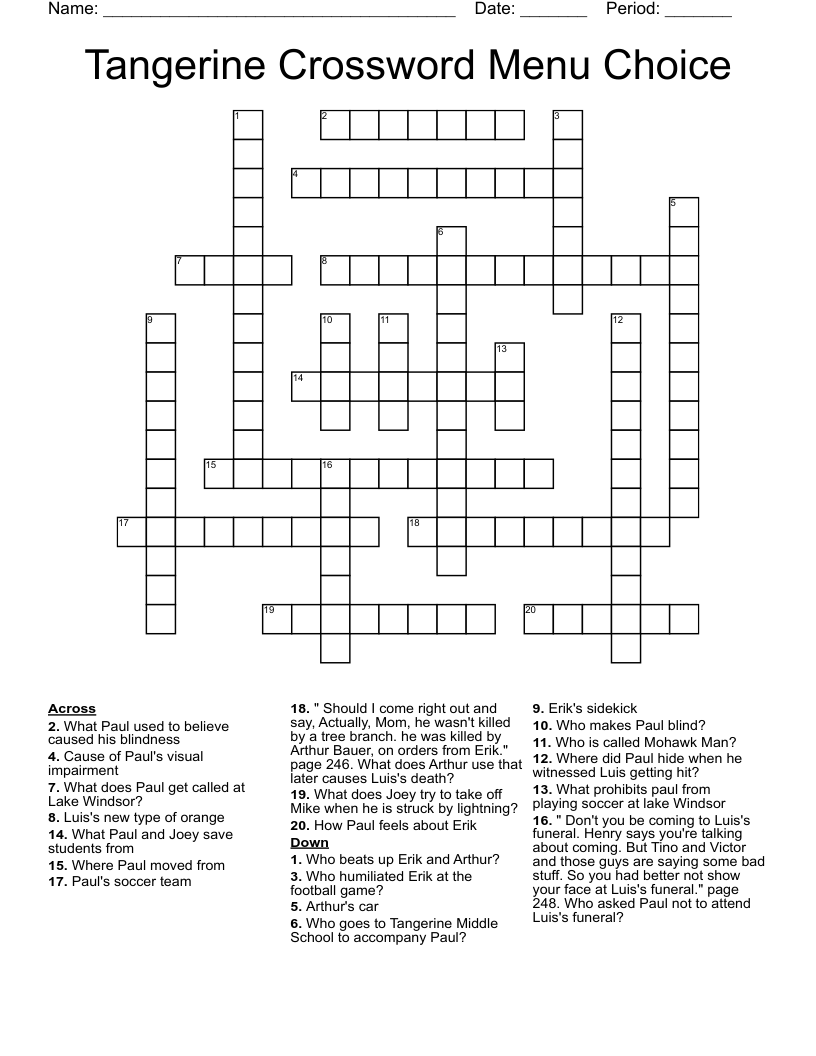 Tangerine Crossword Menu Choice