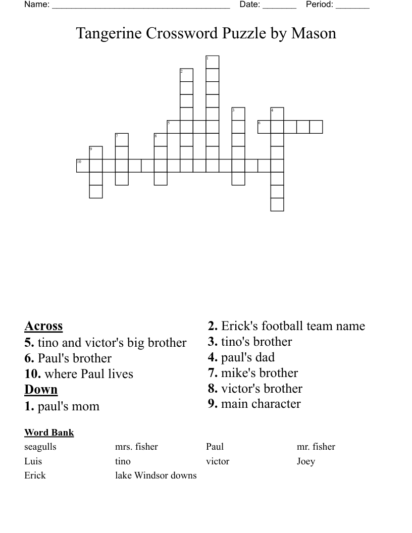 Tangerine Crossword Puzzle                 by Mason
