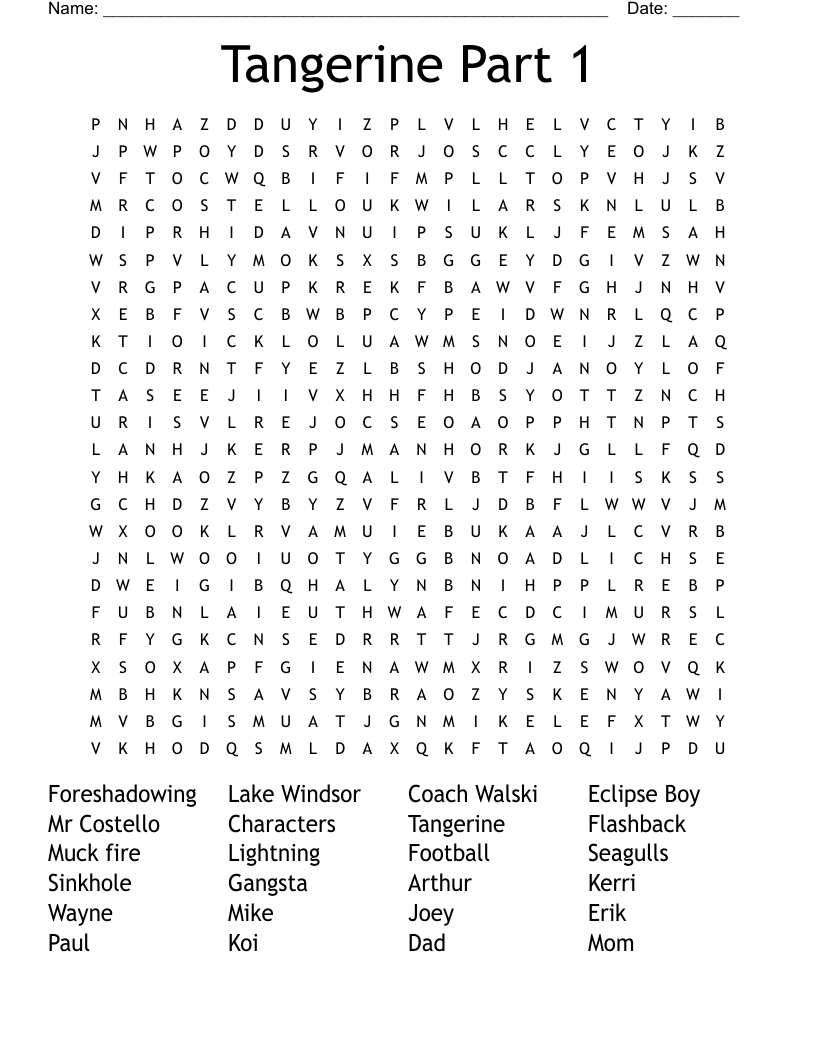 Tangerine Part 1 Word Search