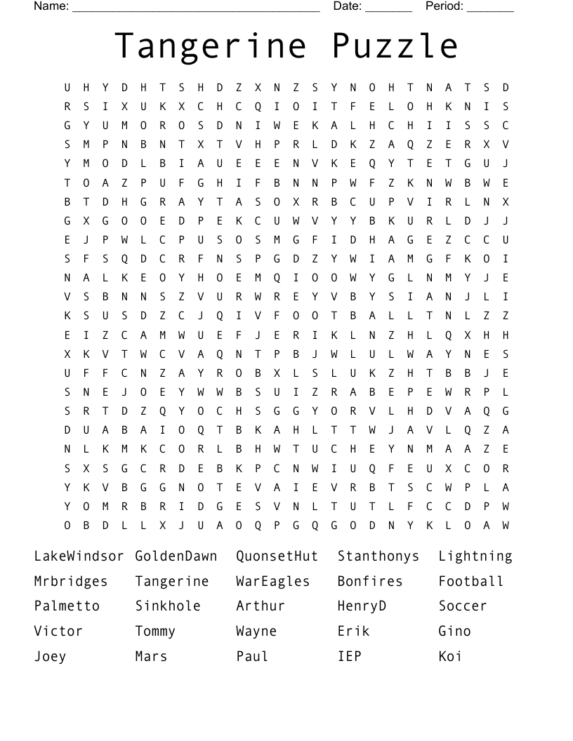 Tangerine Puzzle Word Search