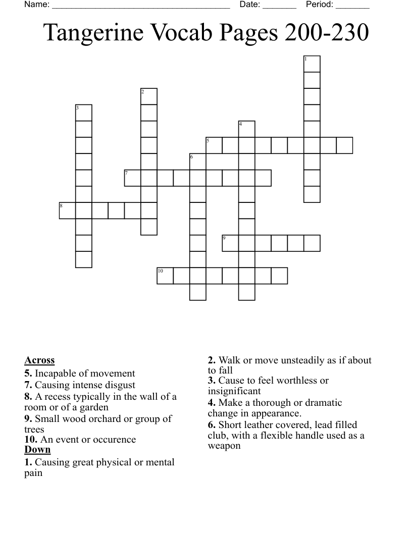 Tangerine Vocab Pages 200-230 Crossword