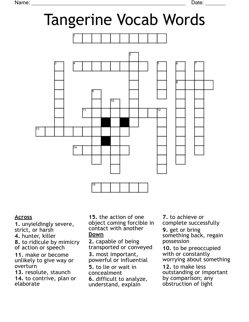 Tangerine Vocab Words Crossword