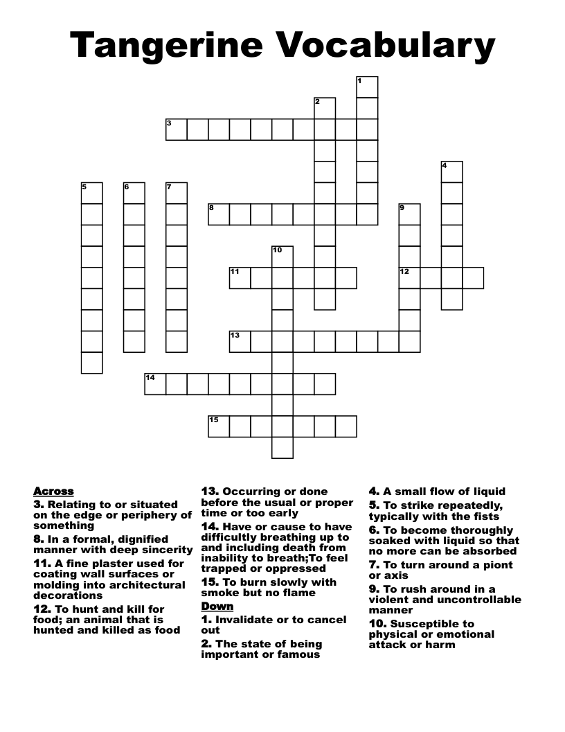 Tangerine Vocabulary  Crossword