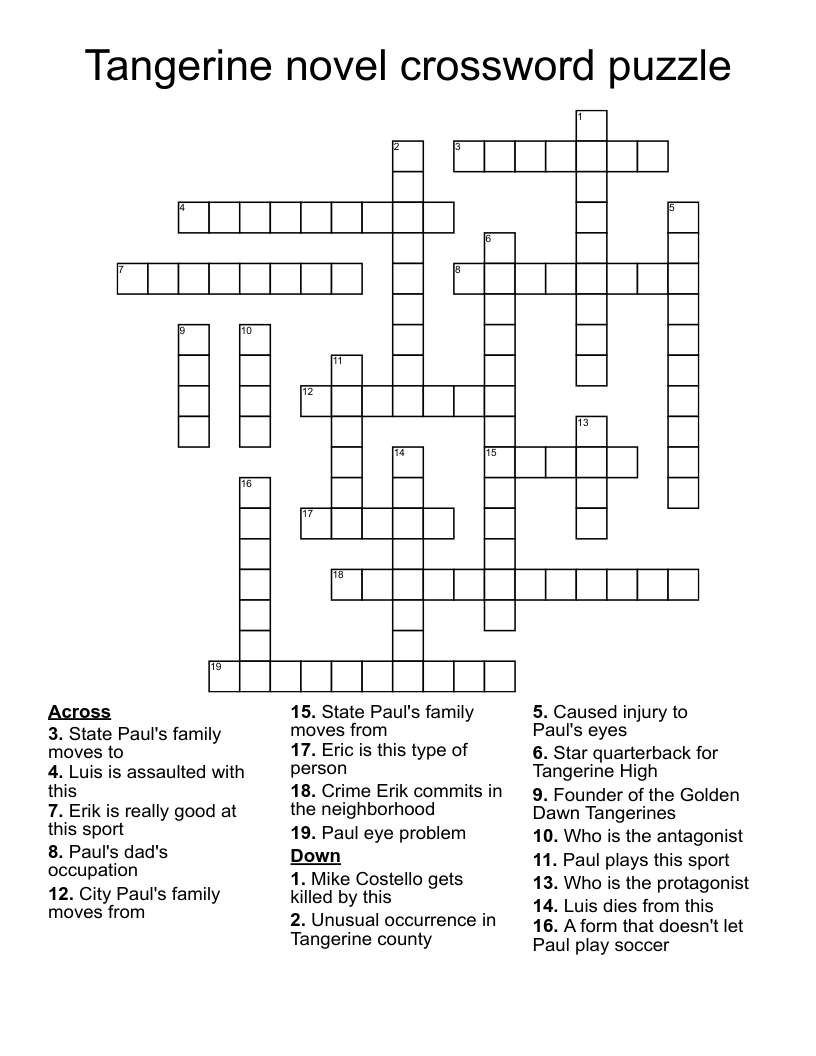 Tangerine novel crossword puzzle