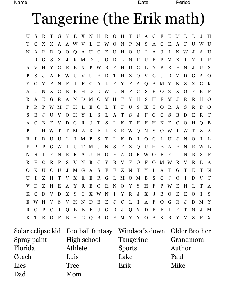 Tangerine (the Erik math) Word Search