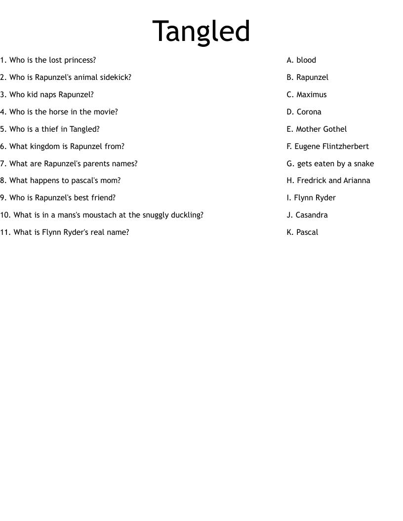 Tangled Worksheet