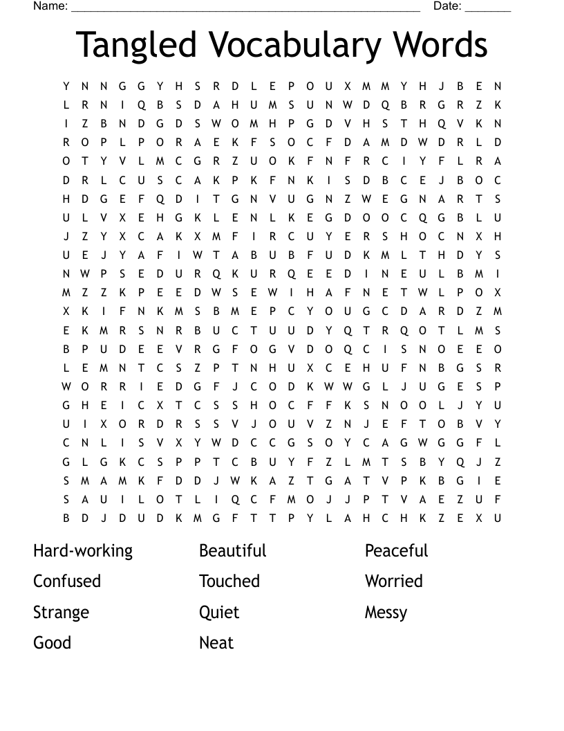 Tangled Vocabulary Words Word Search