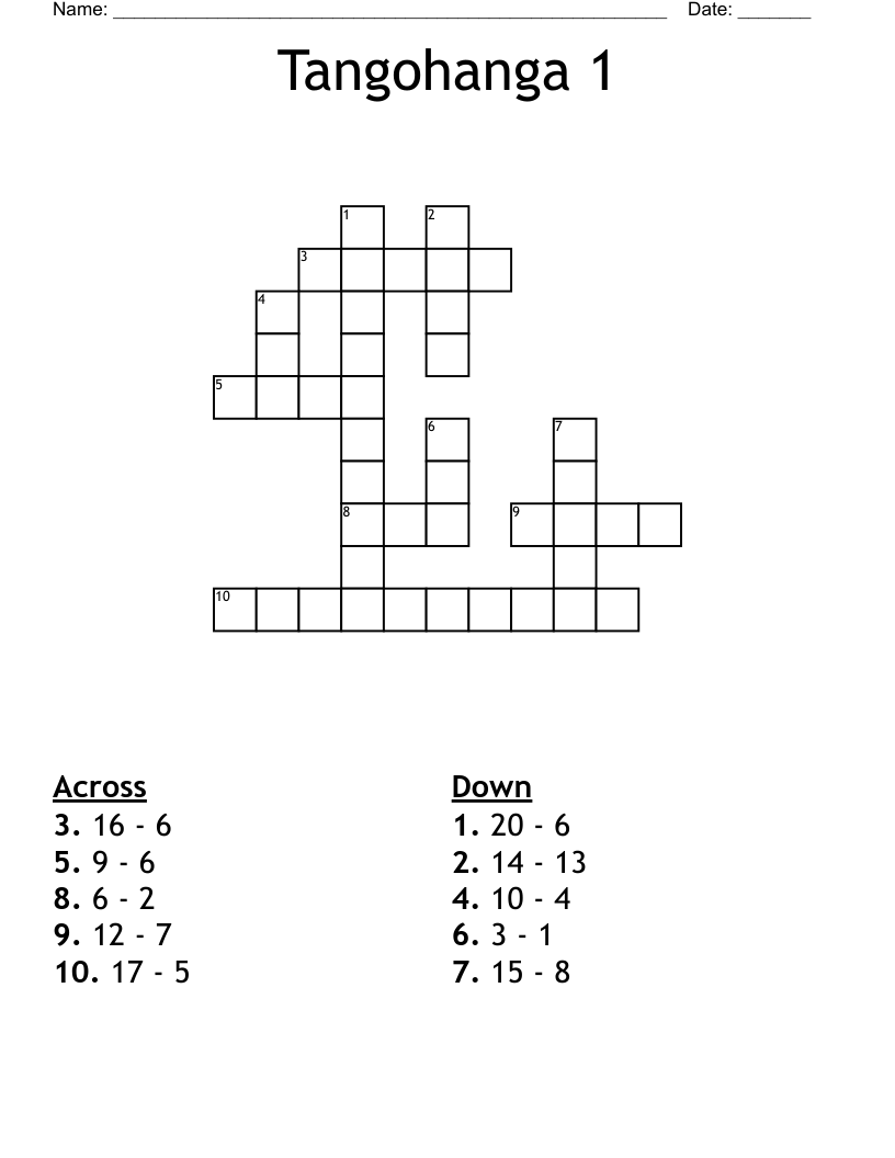 Tangohanga 1 Crossword